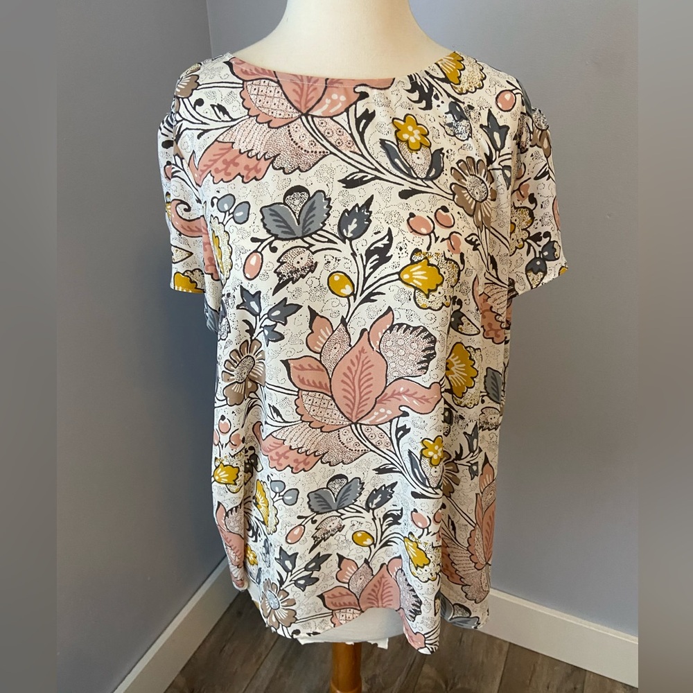 LOFT Floral Blouse - Pink, Yellow, Gray